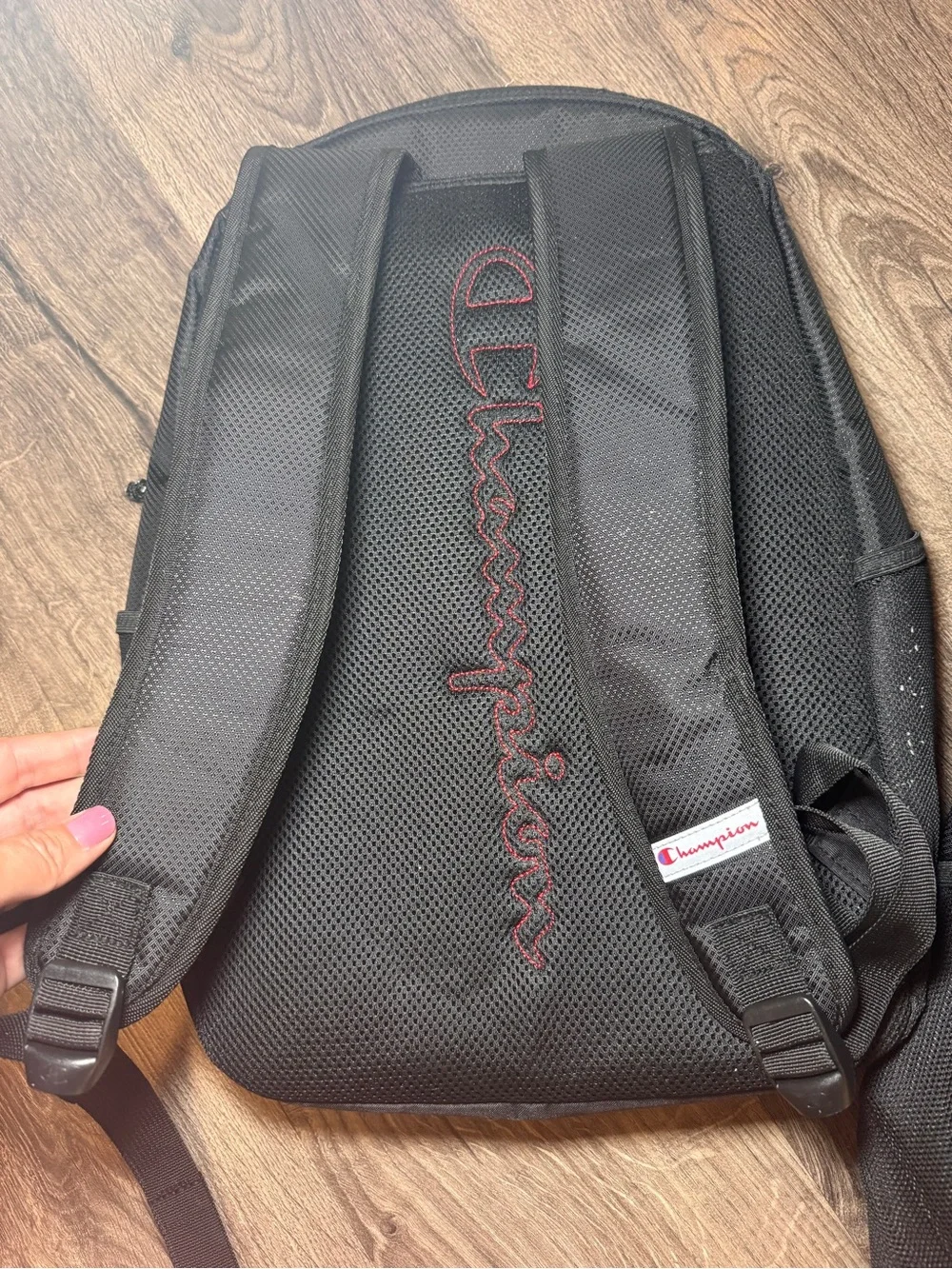 Champion Black Kids Backpack with White Logo Striping